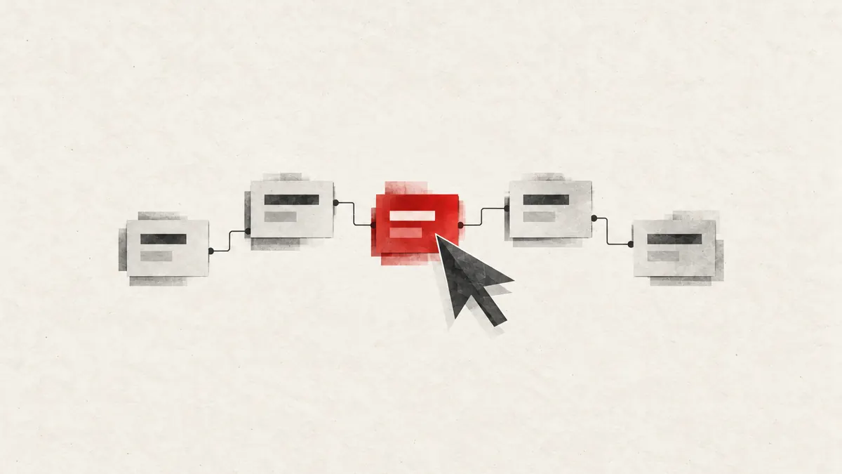 AI agents illustration: a cursor moving along a chain of task cards