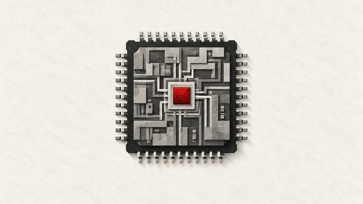 AI chips illustration: a chip with a glowing red compute core