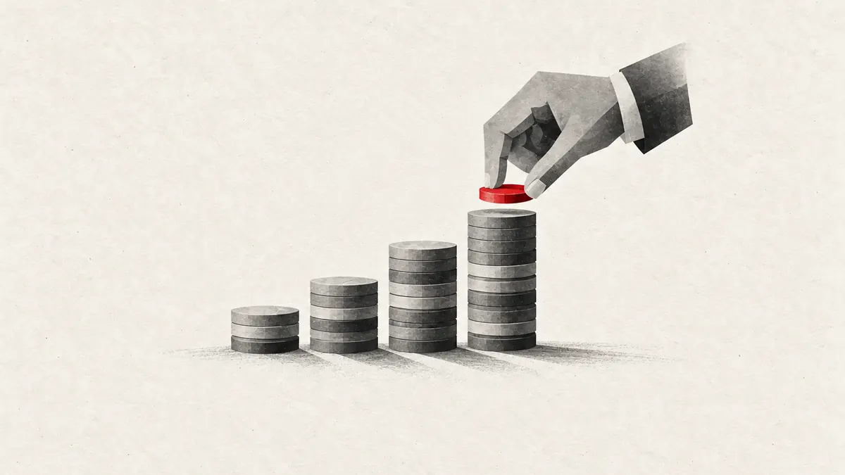 AI funding illustration: a hand placing a red chip on the tallest stack